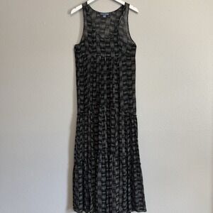 Anthropologie Lux 100% Silk Y2K Archive Boho Maxi Dress Size 8 Black Geometric